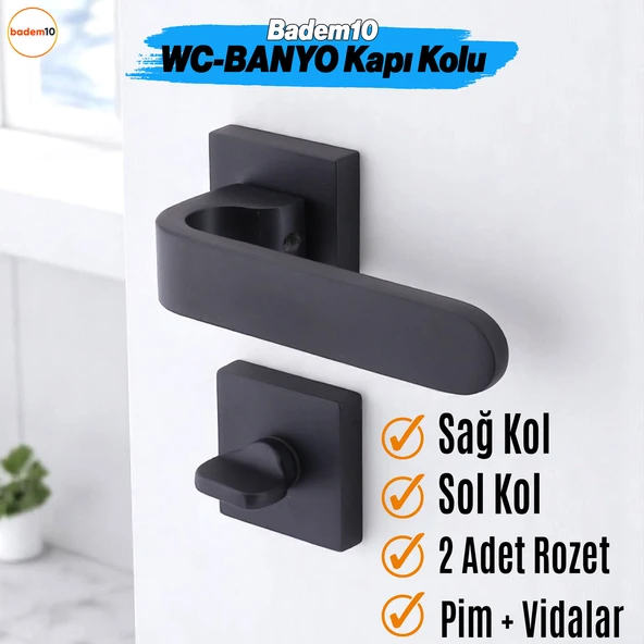 Ay WC - BANYO Siyah Kapı Kolu Kare Rozetli Ev Kapı Kolları Sağa Sola Uygun Kilitlenebilir 1 Takım ürün görseli 1