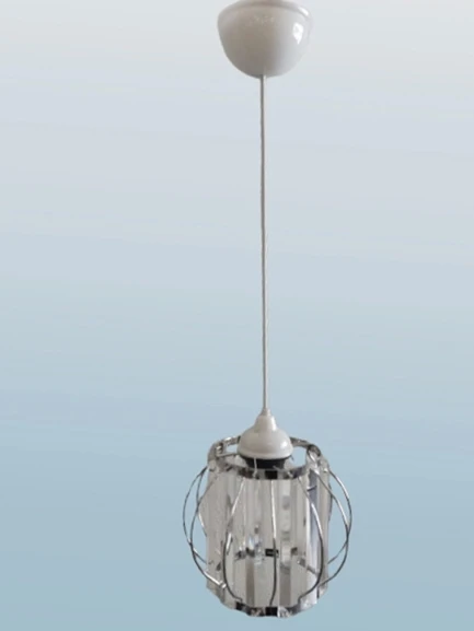 DMR Kristal Taşlı KROM Yuvarlak Küçük Fiskiye Tekli Avize E-27 ürün görseli 1