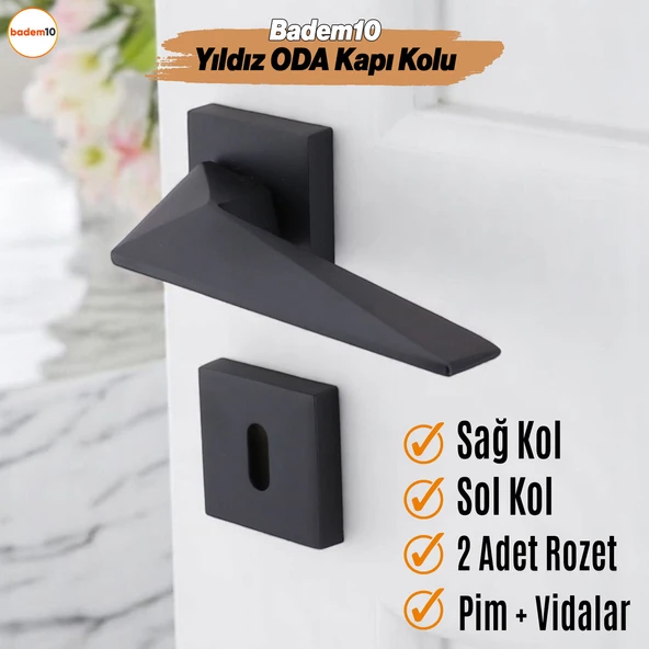 Yıldız Oda Kapı Kolu Siyah Kare Rozetli Sağa Sola Uygun İç Dış Ev Kapısı Kolları Kilitlenebilir 1 Takım ürün görseli 1