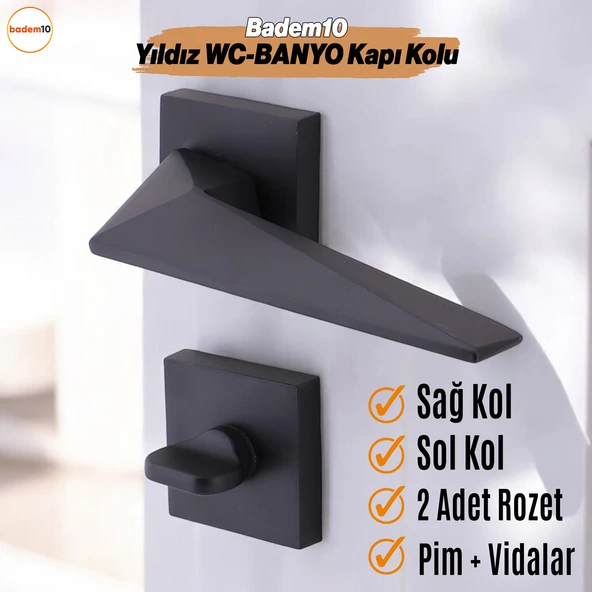 Yıldız WC - BANYO Siyah Kapı Kolu Kare Rozetli Ev Kapı Kolları Kilitlenebilir Sağ Sola Uygun 1 Takım ürün görseli 1