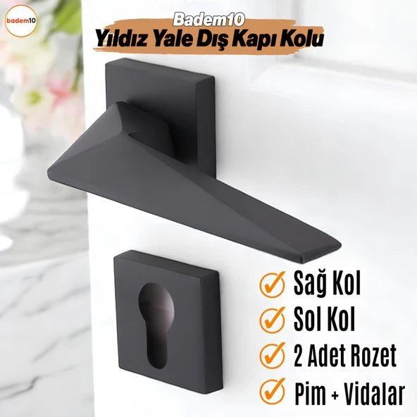 Yıldız YALE DIŞ KAPI Kolu Siyah Kare Rozetli Sağa Sola Uygun Ev Kapı Kolları Kilitlenebilir 1 Takım ürün görseli 1