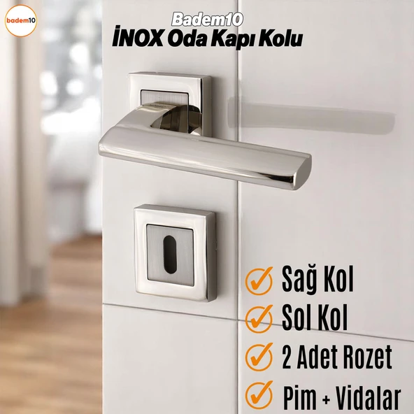 Ultra Oda Kapı Kolu İnox Kare Rozetli Sağa Sola Uygun İç Ev Kapısı Kolları Kilitlenebilir 1 Takım ürün görseli 1