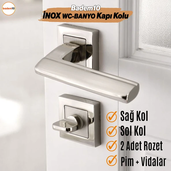 Ultra WC - BANYO Kapı Kolu İnox Kare Rozetli Sağ Sol Uygun Ev Kapısı Kolları Kilitlenebilir 1 Takım ürün görseli 1