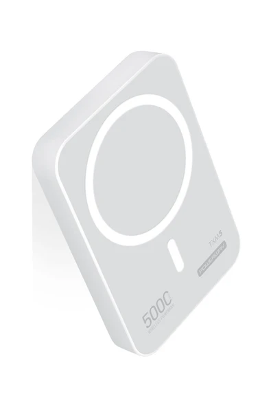 5000 mah Beyaz 15W Magsafe Destekli TXM5 Powerbank – Kablosuz Şarj + Stand Tasarım ürün görseli 1