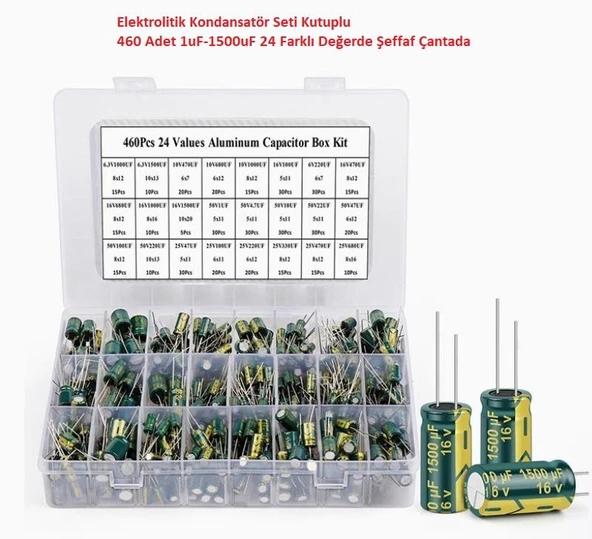 Elektrolitik Kondansatör Seti Kutuplu 460 Adet 1uF-1500uF 24 Farklı Değerde Şeffaf Çantada ürün görseli 1