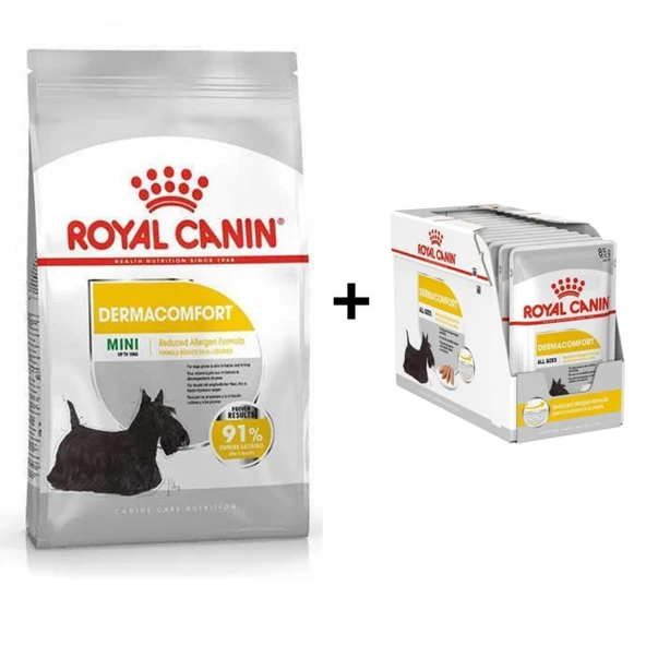Royal Canin Mini Dermacomfort Yetişkin Köpek Maması 3 Kg + 12 Adet Yaş Mama ürün görseli 1
