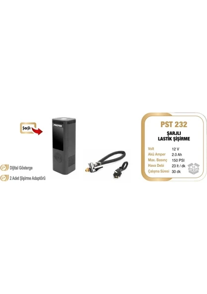 Proter Pst 232 Şarjlı Lastik Şişirme USB Powerbank ürün görseli 1