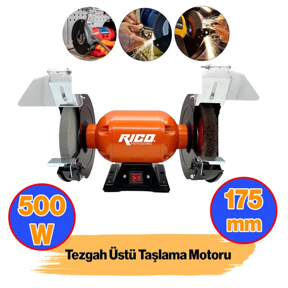Elektrikli Bıçak Kesici Bileme Taş Motoru 175 mm Zımpara 500 W Rico Taşlama Metal Tezgah Üstü Çark ürün görseli 1