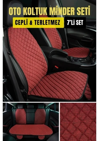Kia Venga 2009 ve SonrasıTerletmez Kaymaz Keten Oto Minder Kılıf Komple Set(7Parça) Kırmızı ürün görseli 1
