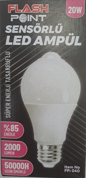 FLASH POINT E27 DUY SENSÖRLÜ LED AMPÜL 20 W 2000LM BEYAZ IŞIK - Resim 3