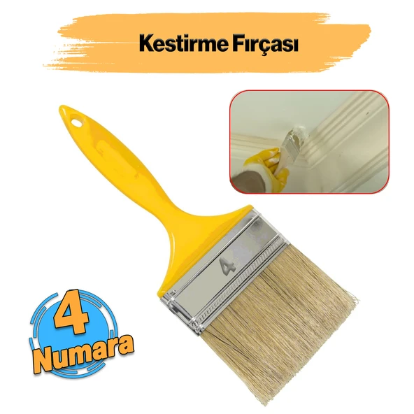 Plastik Saplı Kestirme Boyama Fırçası No 4 Numara Tavan Boya Kıl Fırça İç Dış Cephe ürün görseli 1