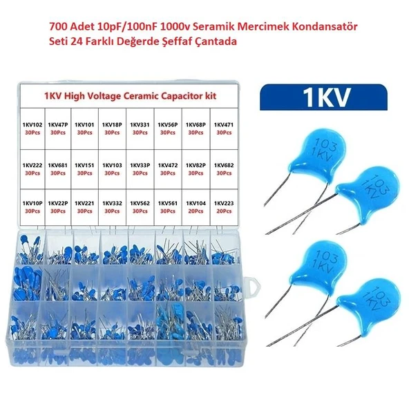 700 Adet 10pF/100nF 1000v Seramik Mercimek Kondansatör Seti 24 Farklı Değerde Şeffaf Çantada ürün görseli 1