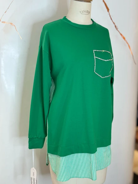 TAŞLI CEPLİ DANTELLİ SWEATSHIRT - Resim 5