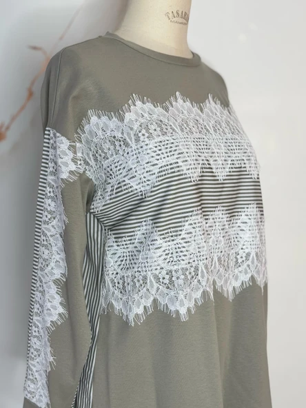 ŞERİT DANTEL DETAYLI SWEATSHIRT - Resim 2