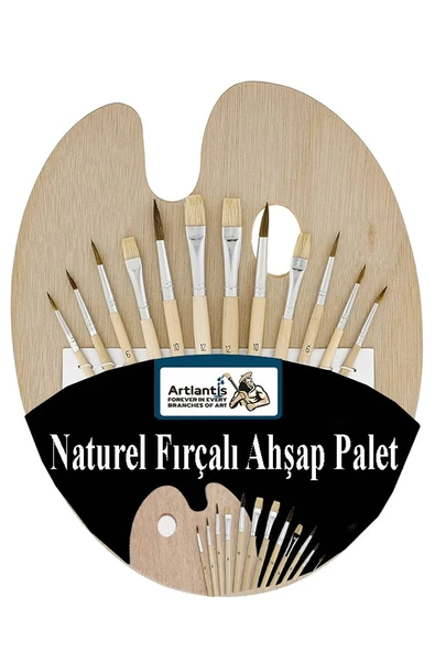 Ahşap Palet Oval Naturel 12 li Resim Fırçası Seti 1 Paket Yuvarlak ve Kesik Uçlu Boyama Fırçası Akrilik Yağlı Guaj Boya ürün görseli 1