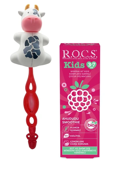 R.O.C.S. 3-7 Yaş Ahududu Smoothıe Ağız Bakım Seti-kids Diş Mcn+kids Diş Frc Kırmızı + Inek Sak. Kabı ürün görseli 1
