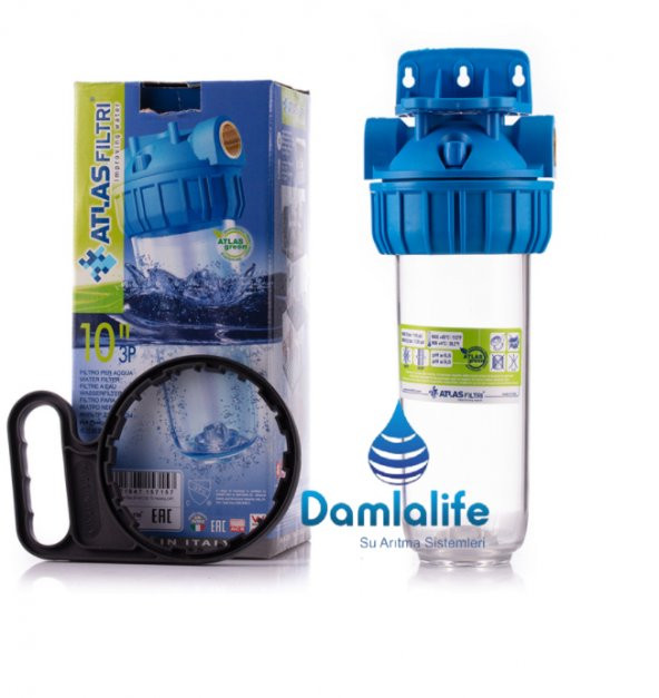 Damlalife Atlas 3/4 Girişli 10" inç Housing Tekli Boş Filtre Kabı ürün görseli 1
