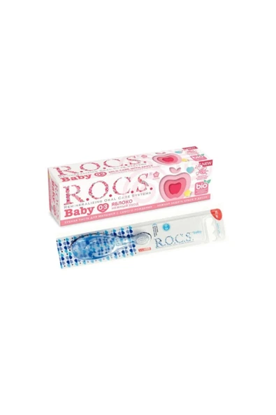 R.O.C.S. 0-3 Yaş Elma Püresi Aromalı Florürsüz 35 Ml Diş Macunu Ve 0-3 Yaş Diş Fırçası Mavi ürün görseli 1