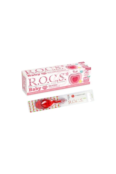 R.O.C.S. 0-3 Yaş Elma Püresi Aromalı Florürsüz 35 Ml Diş Macunu Ve 0-3 Yaş Diş Fırçası Kırmızı ürün görseli 1