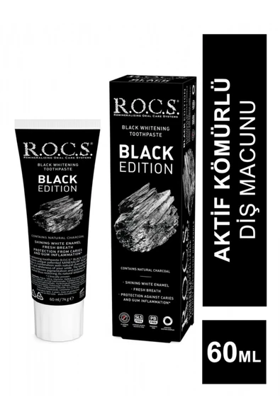 R.O.C.S. Black Edition Aktif Kömür Özleri İçeren Beyazlatıcı Siyah Diş Macunu 60 ml ürün görseli 1