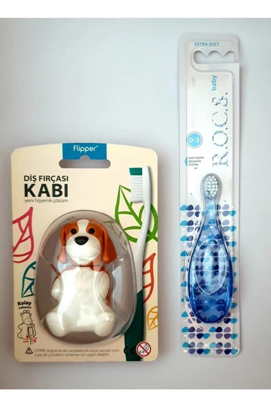 R.O.C.S. Diş Fırçası 0-3 Yaş Mavi Ve Flipper Hijyenik Diş Fırça Kabı Köpek ürün görseli 1