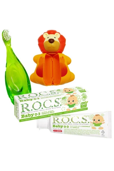 R.O.C.S. 0-3 Yaş Papatya Özlü Bebek Diş Macunu 35ml + Rocs 0-3 Bebek Diş Fırçası + Fırça Saklama Kabı ürün görseli 1