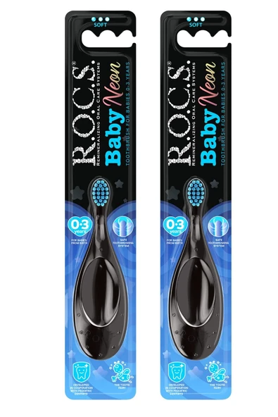 R.O.C.S. Baby Neon 0-3 Yaş Için Ekstra Yumuşak Diş Fırçası - 2'li Mavi Set ürün görseli 1
