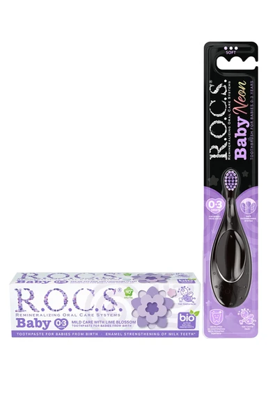 R.O.C.S. Baby 0-3 Yaş Için Ihlamur Özlü Diş Macunu Ve Baby Neon 0-3 Yaş Diş Fırçası Seti-mor ürün görseli 1
