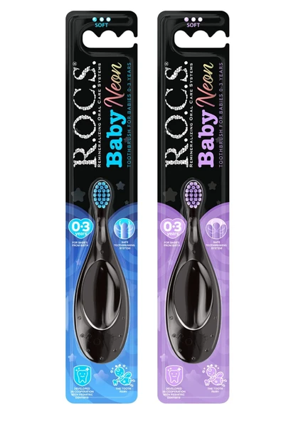 R.O.C.S. Baby Neon 0-3 Yaş Için Ekstra Yumuşak Diş Fırçası - 2'li Set - Mor+mavi ürün görseli 1