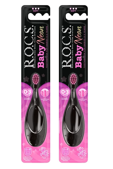 R.O.C.S. Baby Neon 0-3 Yaş Için Ekstra Yumuşak Diş Fırçası - 2'li Pembe Set ürün görseli 1