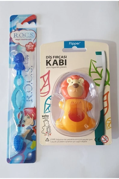 R.O.C.S. Diş Fırçası Ve Flipper Hijyenik Saklama Kabı Seti Aslan Fiğürlü ürün görseli 1