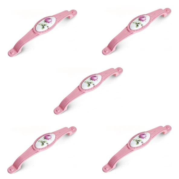 5 Adet Tomurcuk Porselen Mobilya Dolap Kulp 128 mm Pembe Gül Pembe ürün görseli 1
