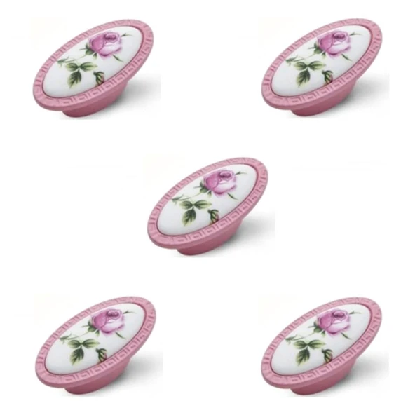 5 Adet Tomurcuk Porselen Mobilya Düğme Kulp Pembe Gül ürün görseli 1