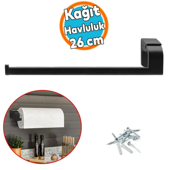 Banyo Kağıt Havluluk Standı Lavabo Mutfak Aparat Uzun Kağıtlık 26 cm Paslanmaz Metal Sağlam Siyah ürün görseli 1