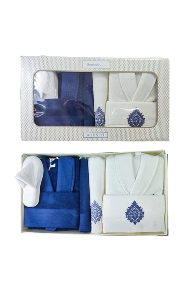 Özdilek Majestic Aile Bornoz Seti Krem İndigo ürün görseli 1