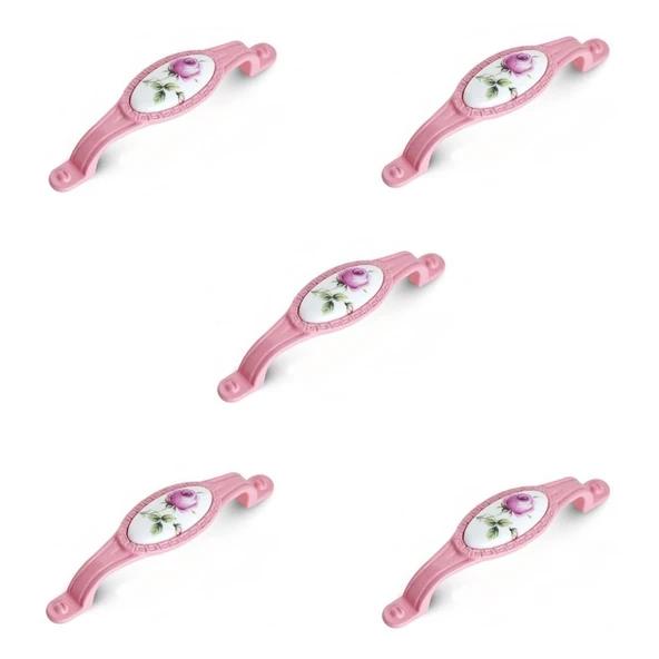 5 Adet Tomurcuk Porselen Mobilya Dolap Kulp 96 mm Pembe Gül Pembe ürün görseli 1