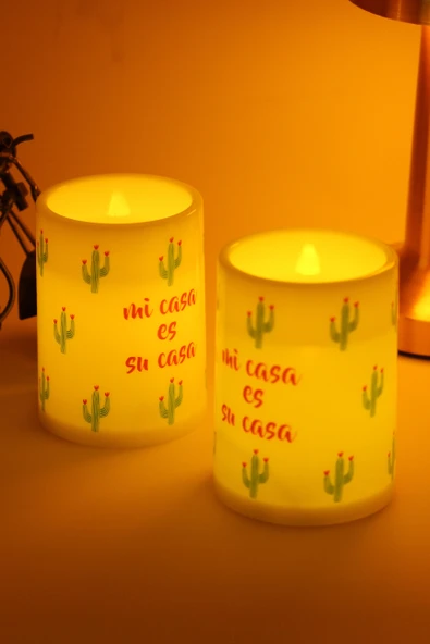 2li Led Mum Kaktüs Bardak Tipi Pilli Dumansız Alevli Dekoratif Yapay Mum Dekor Lambası Işıldak 10 cm ürün görseli 1