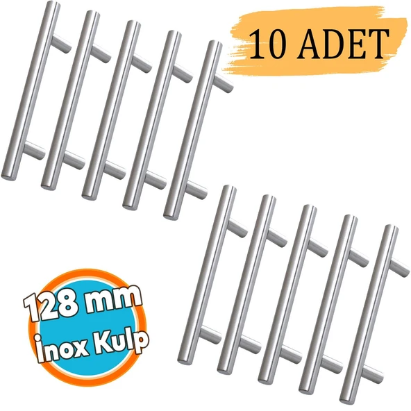 10 Adet İnox Metal Mobilya Mutfak Çekmece Dolap Dolabı Kapak Kulbu Kulpu Kulpları (128 mm - 12.8 cm) ürün görseli 1