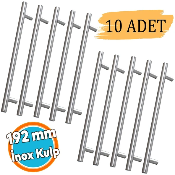 10 Adet İnox Metal Mobilya Mutfak Çekmece Dolap Dolabı Kapak Kulbu Kulpu Kulpları (192 mm - 19.2 cm) ürün görseli 1