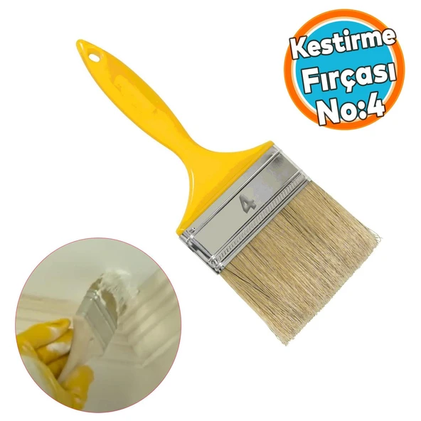 Kestirme Boyama Fırçası Plastik Saplı No 4 Numara Tavan Boya Kıl Fırça İç Dış Cephe ürün görseli 1