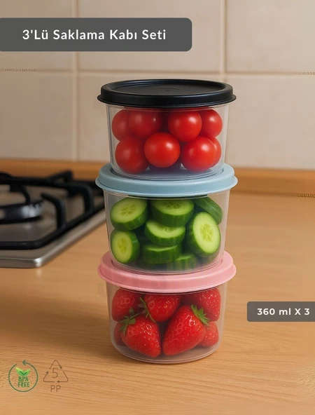 3'Lü Saklama Kabı Bpa Free Hava Almaz Sızdırmaz Beslenme Kabı 360 ml ürün görseli 1