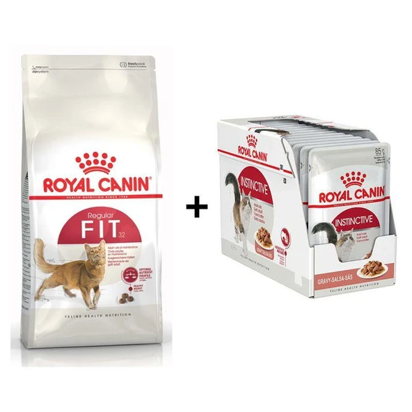 Royal Canin Fit 32  Kuru Kedi Maması 15 Kg +12 Adet Royal Canin Instinctive Gravy Yaş Kedi Maması 85 gr ürün görseli 1