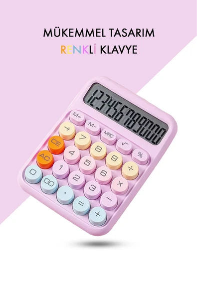 VANCKEY  Renkli Hesap Makinesi - 12 Haneli Yuvarlak Tuşlu Pembe Renk Hesap Makinesi - 4 Fonksiyonlu ürün görseli 1