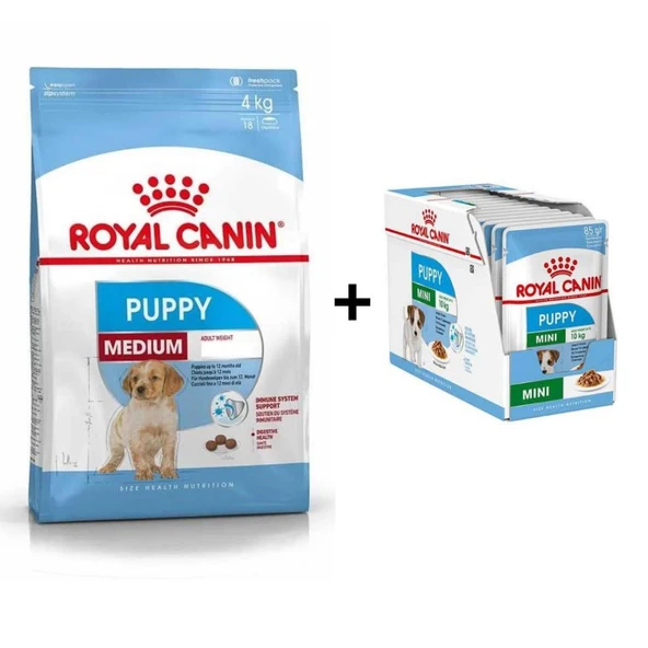 Royal Canin Orta Irk Yavru Kuru Köpek Maması 4 kg + 12 Adet Yaş Mama ürün görseli 1