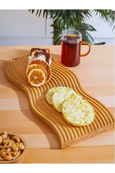 VANCKEY  Ahşap Oymalı Dalgalı Uzun Gökkuşağı Dekoratif Tepsi Sunum Tepsisi Sunumluk ürün görseli 1