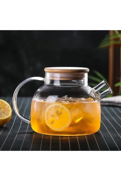VANCKEY  1000ml Bambu Kapaklı Isıya Dayanıklı Cam Bitki Çayı Demliği Cam Sürahi ürün görseli 1
