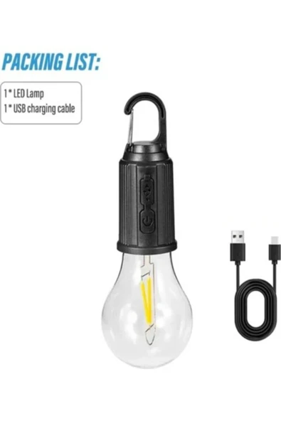VANCKEY  Taşınabilir Şarjlı Led Ampül Outdoor Kamp Bahçe Lambası 10W Askılı Kırılmaz Led Işık ürün görseli 1