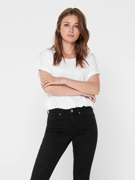 ONLY Bayan Geniş Yaka Basic Tişört 15106662 - Resim 3