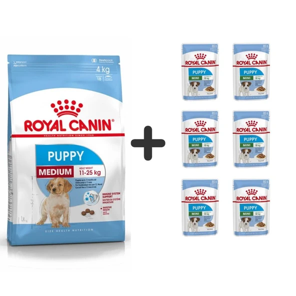 Royal Canin Orta Irk Yavru Kuru Köpek Maması 4 kg + 6 Adet Yaş Mama ürün görseli 1