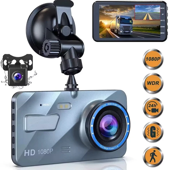 C-659 FHD 32GB Vakumlu Araç İçi Kamerası 4.0 inç Ön+Arka Kamera Full HD 1080p Geri Görüş Kameralı ürün görseli 1